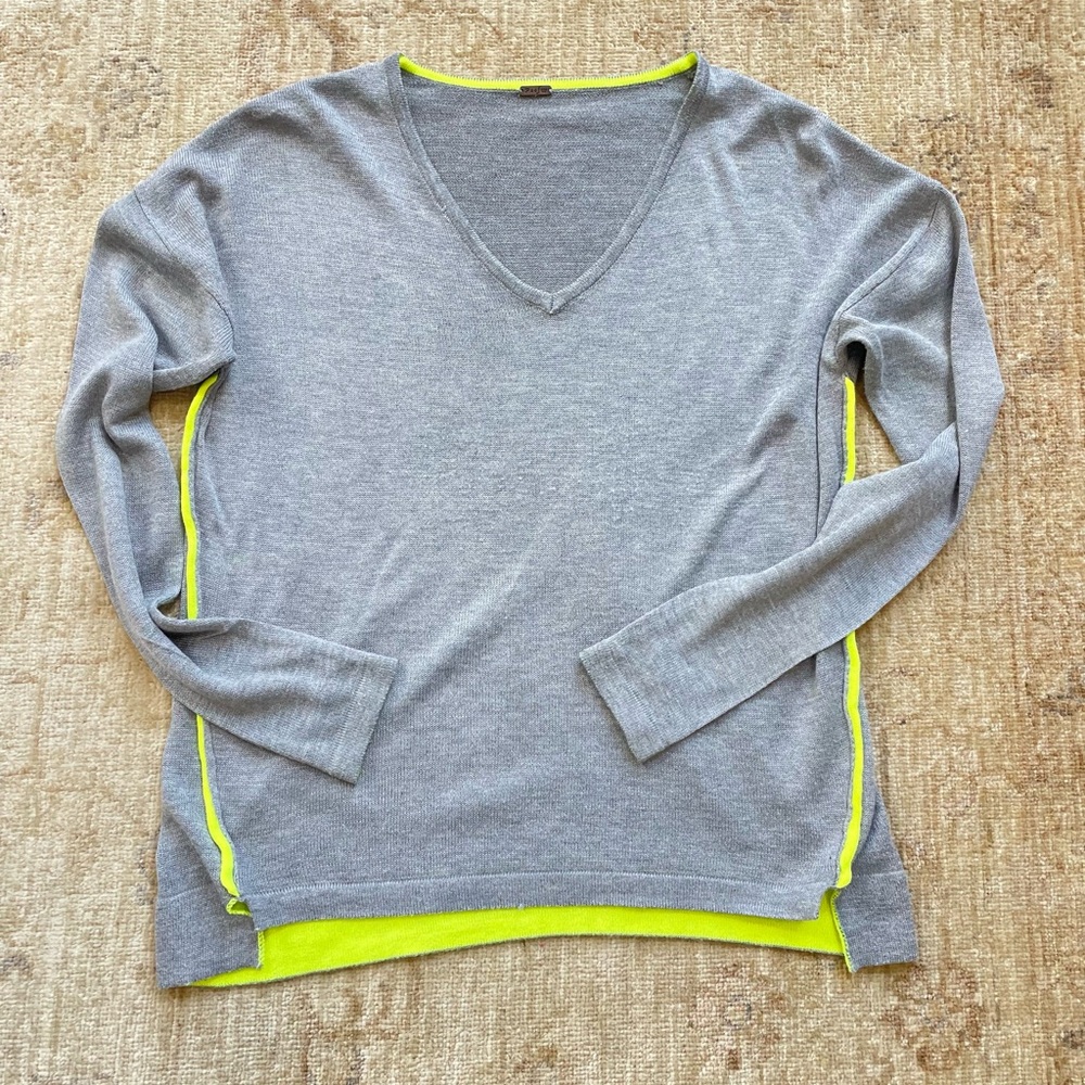 Poof! Gray V-Neck Sweater with Neon Highlights